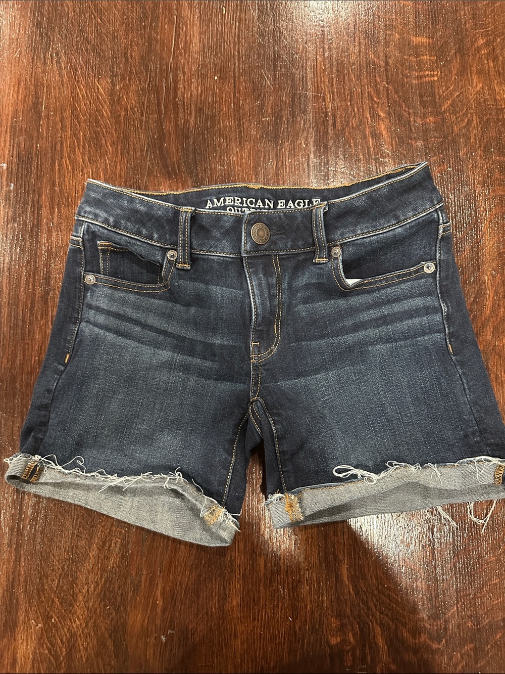 American Eagle Outfitters Dark Wash Rolled-Hem Denim Shorts